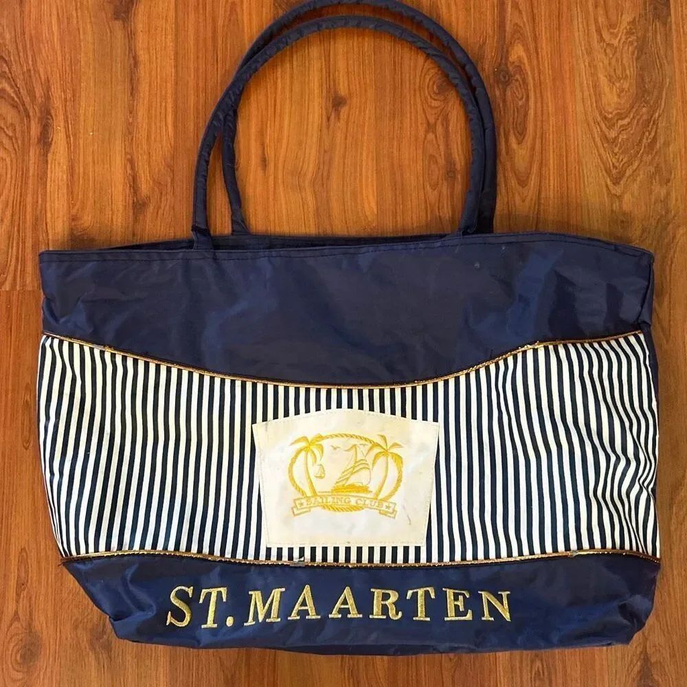Vintage Saint Martin navy blue ceiling club nylon beach bag with zipper large